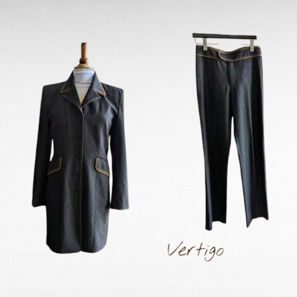 Vtg   Vertigo Paris long length lapel blazer with pants suit   Sz M - Picture 1 of 16